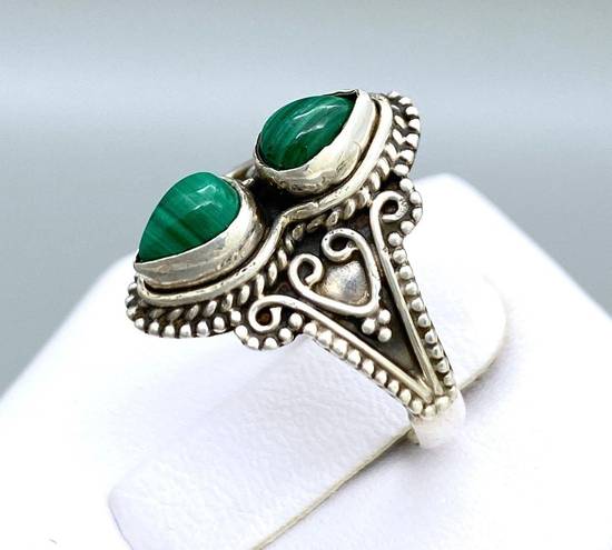 Sterling Silver Vintage Style Genuine Malachite Ring - Sz 6