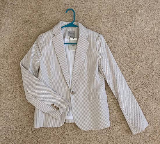 Dalia Collection Dalia Blazer Jacket Tan White Striped Button Front Pockets