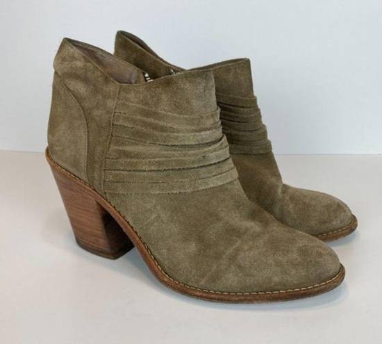 Loeffler Randall  Ankle Booties 9 Khaki Green Gray Suede‎ Leather Stacked Heel