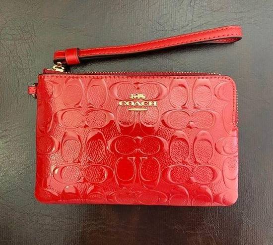 Coach  Red Corner Zip Wristlet In Signature Patent Leather #CN049