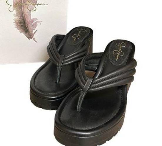 Jessica Simpson  Kemnie Leather Platform Wedge Thong Sandals size 9.5 NEW IN BOX