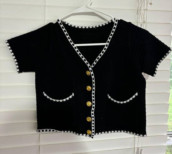 Cider Black Crop Top With Gold Buttons