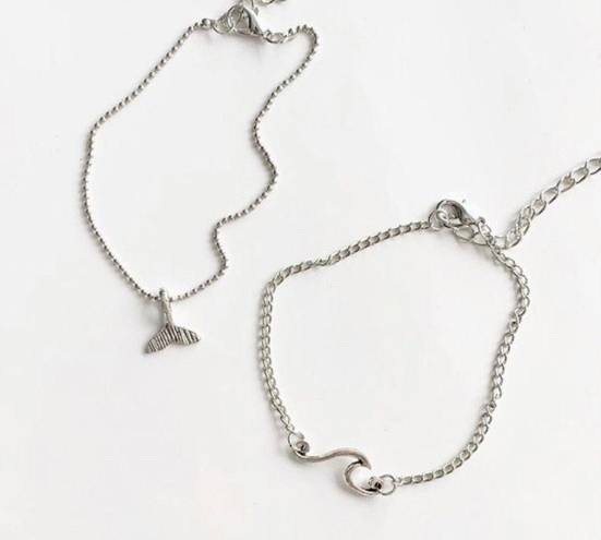 Set of 2 beach themed silver anklets