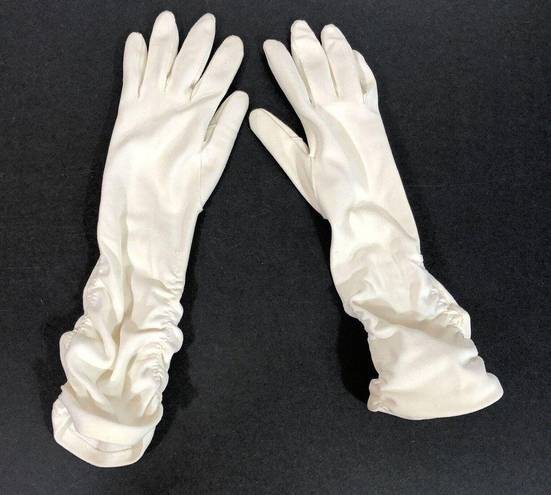 White Ruched Cotton Gloves Formal Prom Costume Small Retro Vintage Wedding Dance