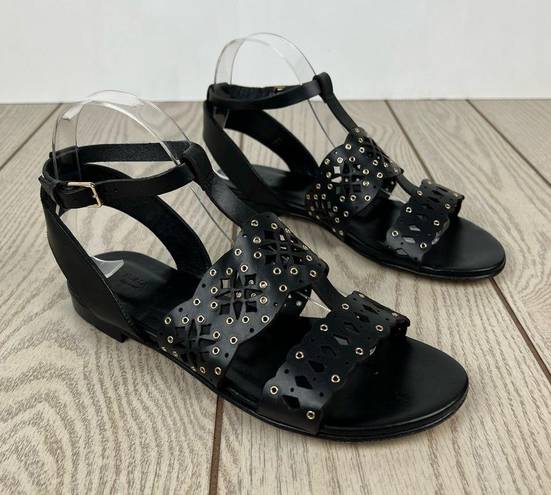 Furla  Aurora Laser Cut Lace Pattern Leather Sandals EUR38.5 Onyx Black $345