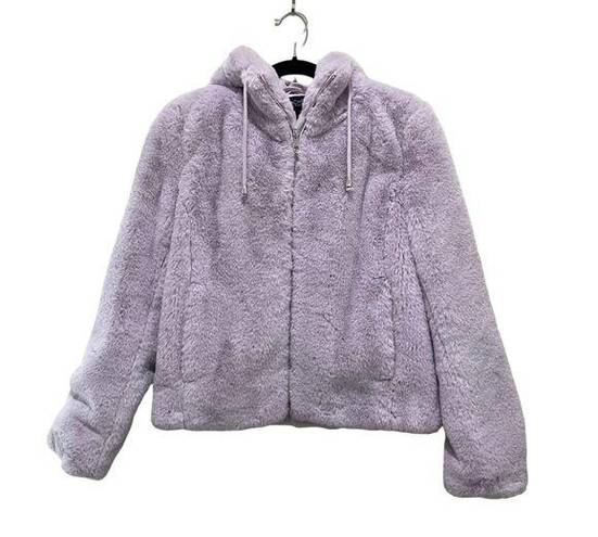 Rachel Zoe  Faux Fur Hooded Zip Up Jacket Coat Lavender Purple Size Small