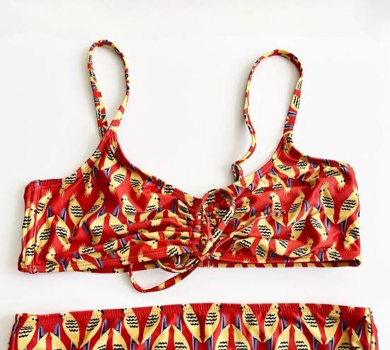 Modcloth [] Orange Retro Birds Print High Waisted Bikini The Carmen Franky Sz XL