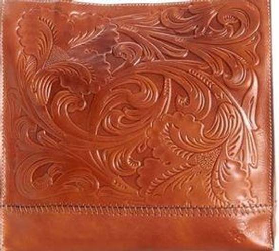 Patricia Nash  Toscano Florence Wax Tooled Tote Bag Embossed Italian Leather Tan