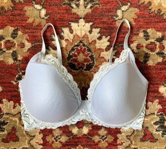 Natori Feathers lace trim plunge contour underwire bra 36DDD light blue