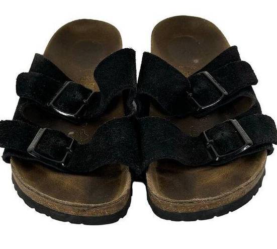 Birkenstock  Arizona Two Straps Black Suede Slide Sandals Womens Size 38 EU 7 US