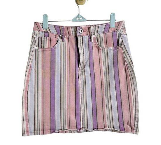 Ella Moss  High Rise Denim Mini Skirt in Rainbow Stripe Pink Purple US 27