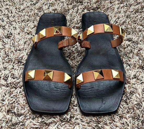 Bamboo Tan Square Toe Studded Sandals