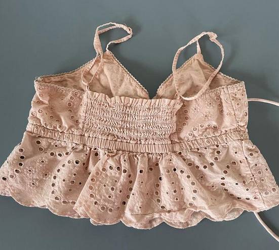 Aerie  pink top womens, cropped spaghetti strap lacey size S