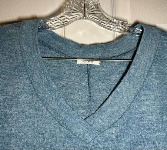 Cherish  Blue Fuzzy Knit V Neck Short Sleeve Sweater Top size Small