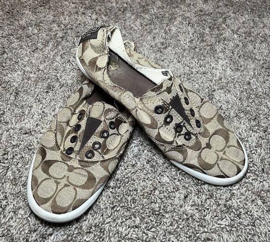 Coach  Womens Size 6.5B Katie Canvas Slip On Sneaker Brown Signature Shoes