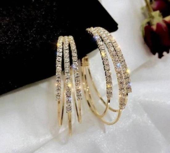 14K Gold Plated CZ Diamond Open Hoop Earrings for Women