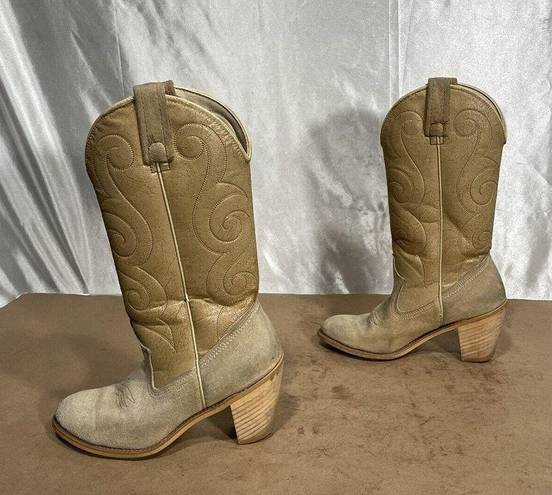 Vintage Acme Tan Suede Leather Cowgirl Boots USA Women’s Size 5.5 M