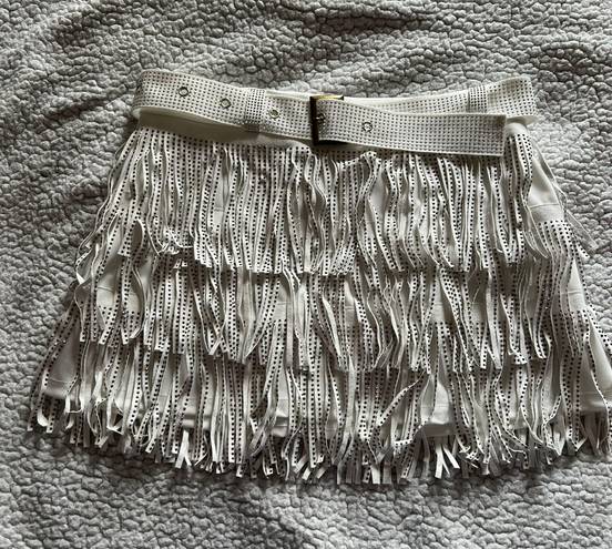 Amazon Belted White Fringe Skirt