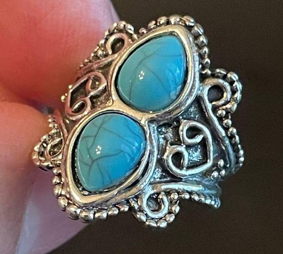 Turquoise stone silver plated ring size 4