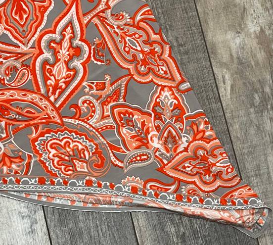 INC International Concepts Shark Bite Paisley Hem MIDI Skirt Orange Gray Size L