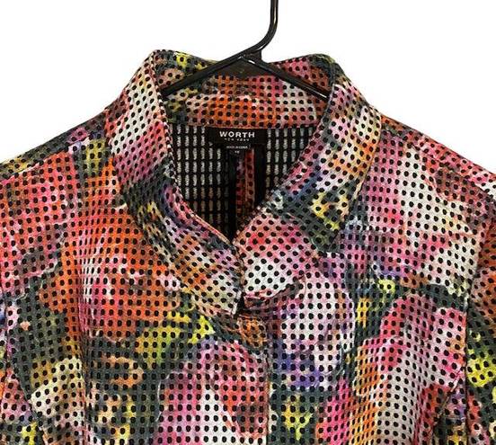 W By Worth Colorful Floral Netted Button Front Jacket Women Sz 12