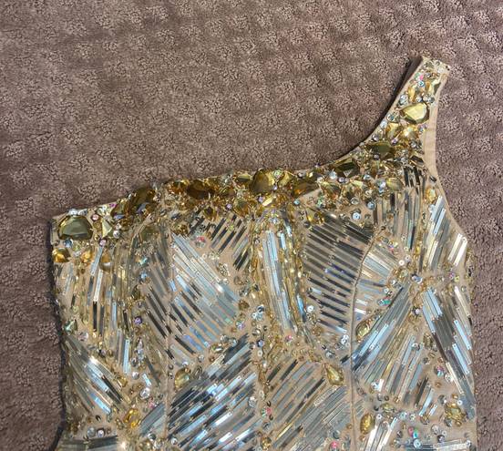 Tony Bowls Gold Beaded Party Dress
