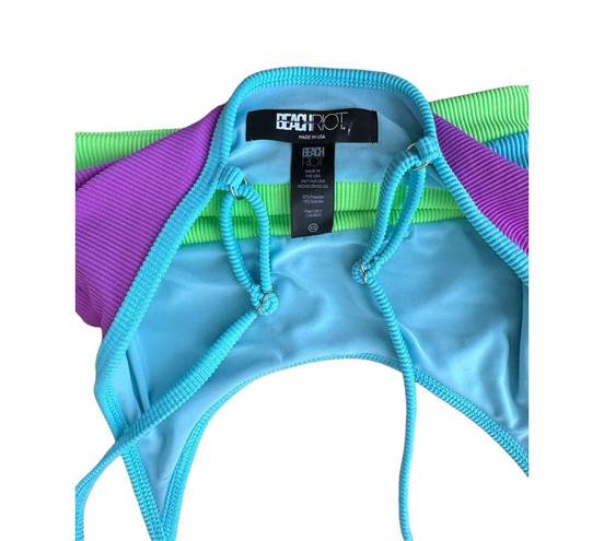 Beach Riot NEW  Eva Top Fluorescents Ribbed Colorblock Bralette Bikini Top XS