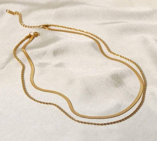 18k Gold PVD over Stainless Steel Multilayer Herringbone & Rope Chain Necklace