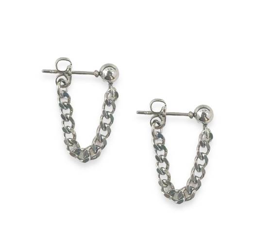 Metal Chain Dangle Drop Earrings for Men Women Streetwear Hip Hop Unisex Style Silver