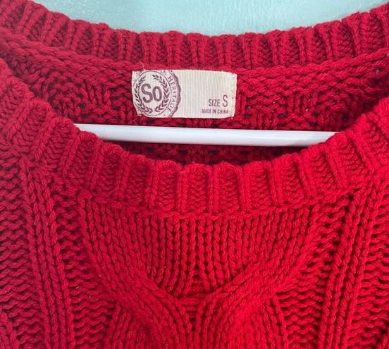 SO Red Cable Knit Pull Over Long Sleeve Sweater Women’s Size Small