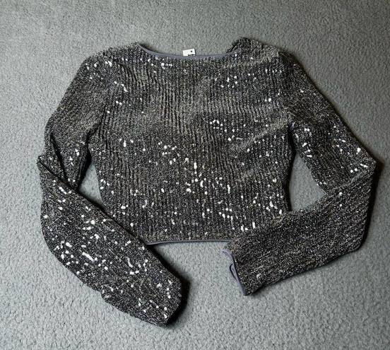 fab'rik  Top Women Medium Silver Bree Front Twist Sequin V-Neck Festive Party NEW