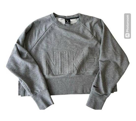 Nike Sweatshirt Women Small Gray Pull Over Crew Neck Sweater Embossed Crop Top