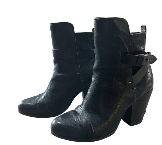 Rag and Bone  Leather Harlow Round Toe Adjustable Strap Heel Boots Black Sz 39 US 9