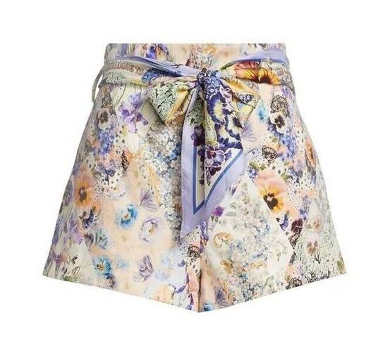 Zimmermann  Tama High Waisted diamond Floral Linen Silk Belt Short AU 0 US 4 New