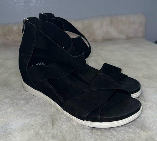 Eileen Fisher Women's Viv Wedge Leather Nubuck Sandals Black Size 9.5 Casual