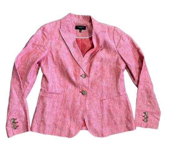 Talbots  Pink Coral Blazer 100% Linen Two Button Front With Peaked Lapel 8P