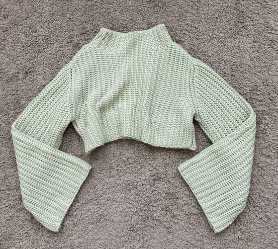 Mock Neck Crop Sweater Green