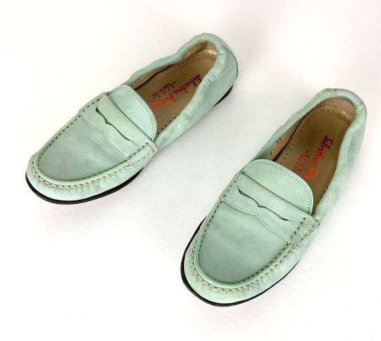 Salvatore Ferragamo  Sport Suede Penny Loafers Elasticized Topline Mint Green 6