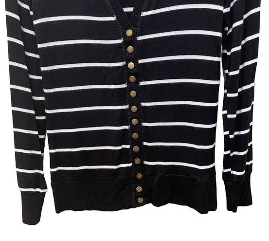 Zenana Outfitters  V- Neck Snap Front Black & White Striped Cardigan Size Small