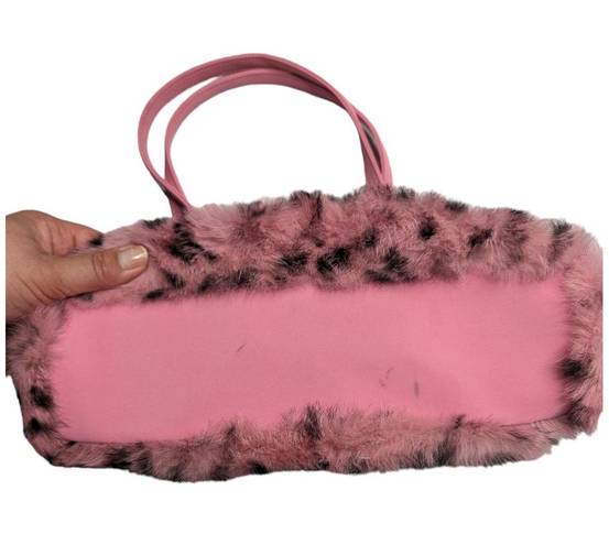 Wilson’s Leather Vtg Y2K Wilsons Leather Pink Leopard Print Rabbit Fur Baguette Shoulder Bag