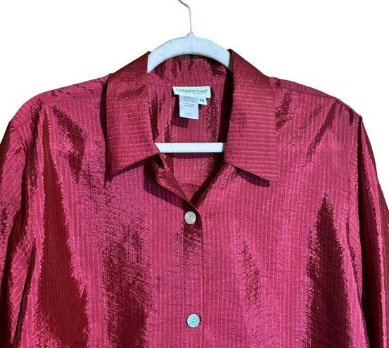 Coldwater Creek  Top Womens 1X Burgundy Textured Button Up Blouse Shirt Ladies