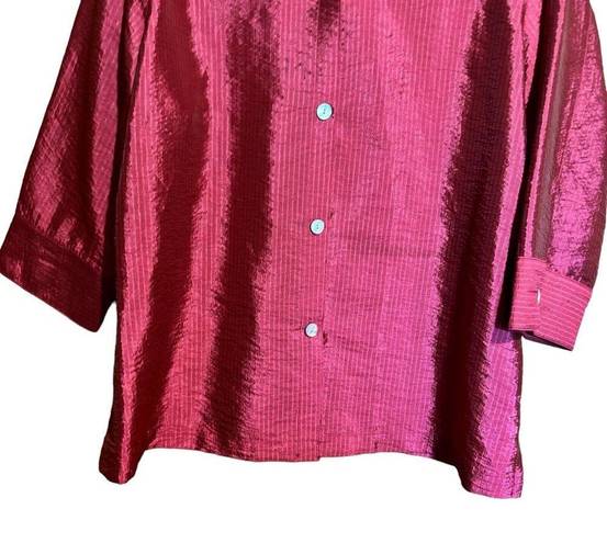 Coldwater Creek  Top Womens 1X Burgundy Textured Button Up Blouse Shirt Ladies