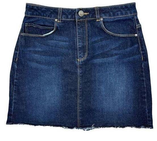 Harper Denim Jean Mini Skirt Size Medium Dark Wash Fringe Raw Hem Y2K Style