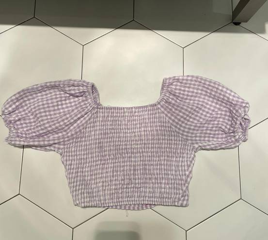 Sim & Sam NWOT  Purple Gingham Puff Sleeve Top