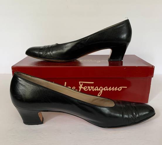 Salvatore Ferragamo Vintage Black Block Kitten Heel  Heels w/ Original Box