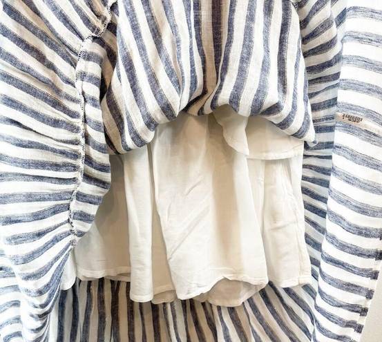 Rails  Ashlyn Rio Striped Cap Sleeve Smocked Tie Neck Midi Dress Blue White XS