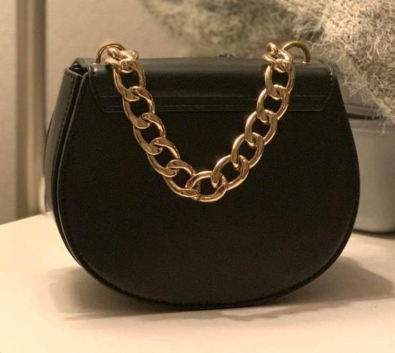 Charles and Keith Charles Keith Black Saddle Bag With Gold Chain Detail