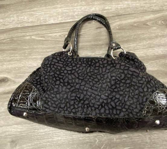 Buckle Black Faux Fur Double Strap Shoulder Bag with 