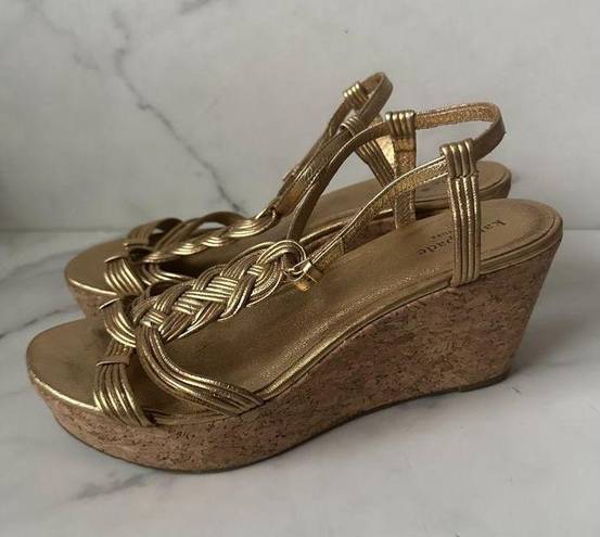 Kate Spade  Gold Leather Cork Wedge Sandals Size 9.5