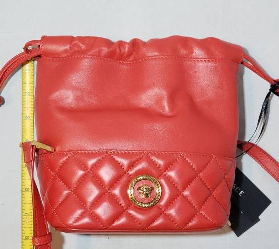 Versace  Crossbody Bucket Mini Purse Red Lambskin Leather Medusa Head Medallion